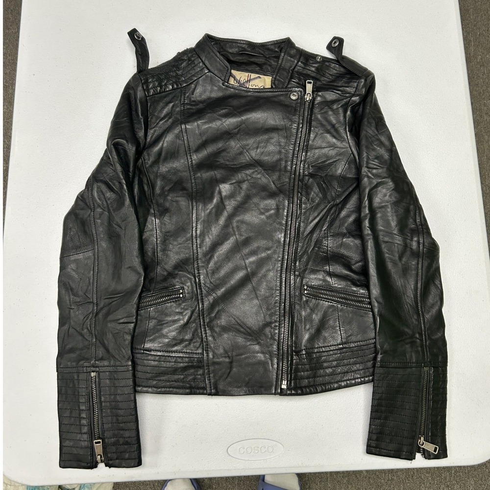 Wilson Moto Jacket Womens XS Black Genuine Leather Asymmetrical Zip Biker